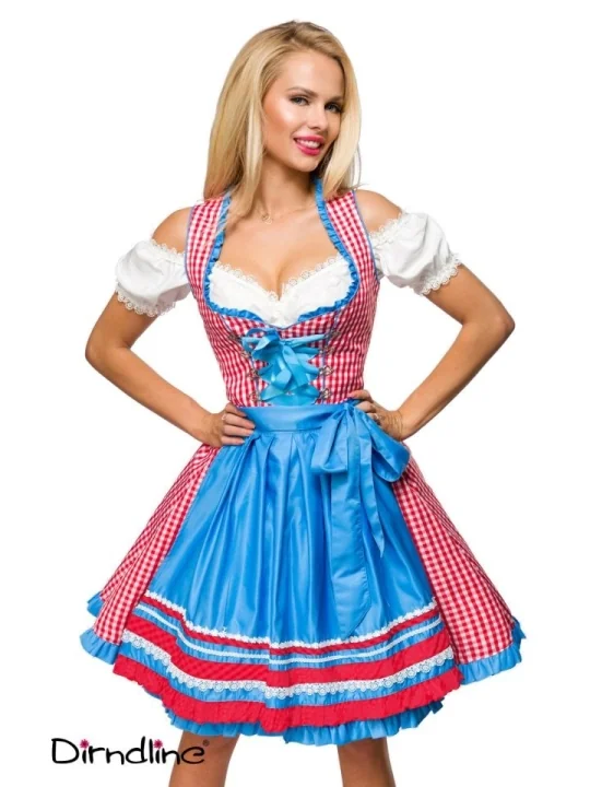 Traditionelles Karodirndl rot/blau/weiß von Dirndline