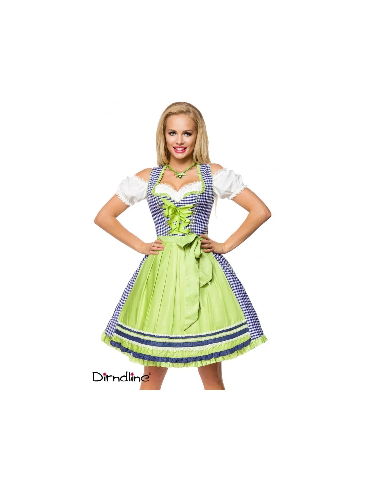 Traditionelles Karodirndl blau/grün/weiß von Dirndline