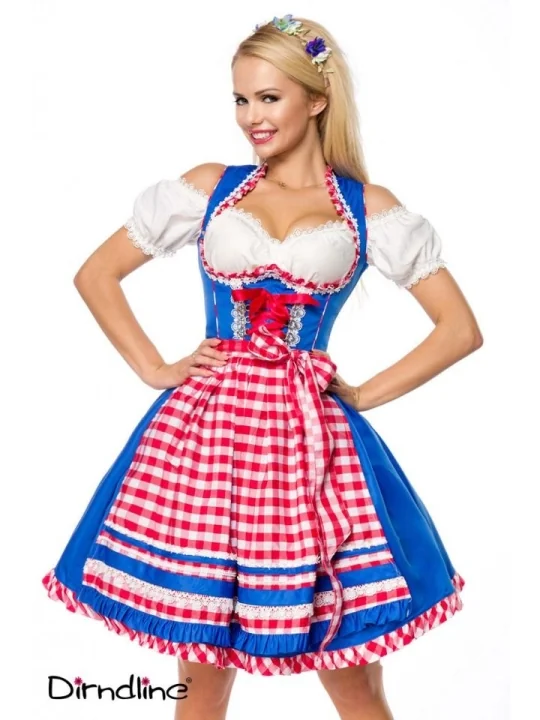 Unterbrustdirndl mit Karoschürze blau/rot/weiß von Dirndline