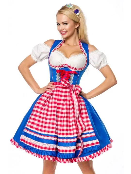 Unterbrustdirndl mit Karoschürze blau/rot/weiß von Dirndline