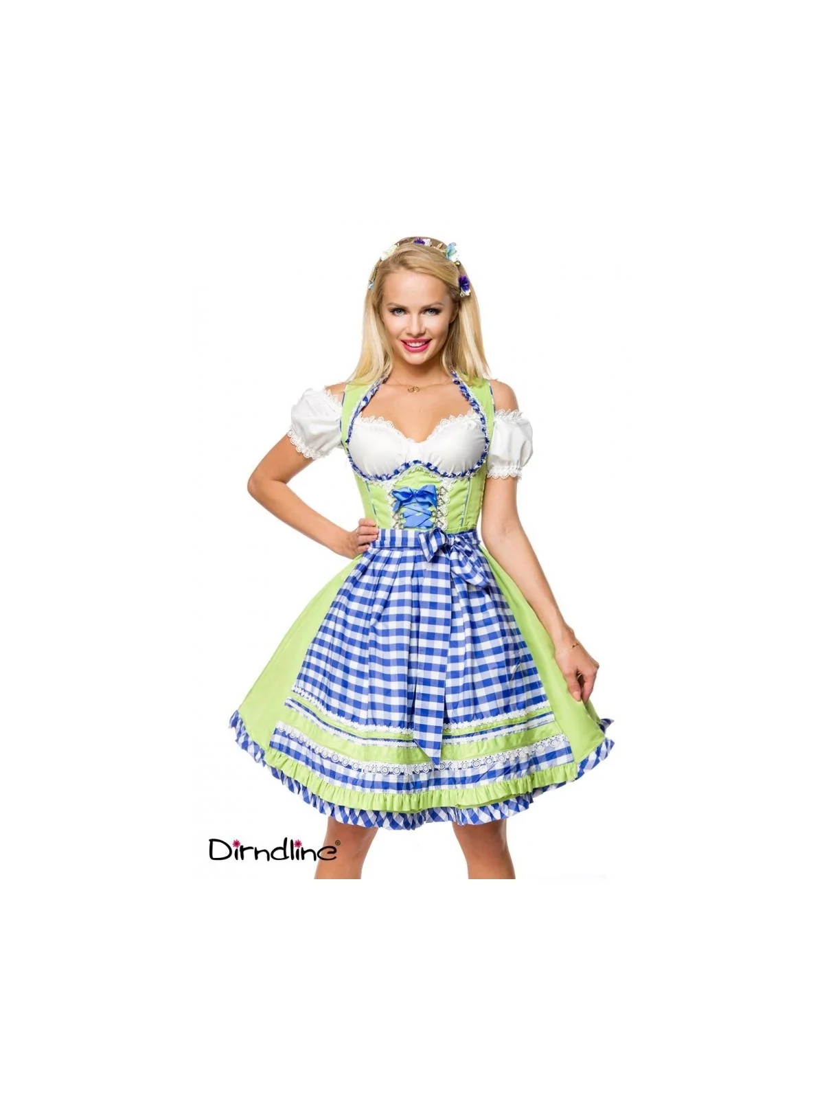 Unterbrustdirndl mit Karoschürze grün/blau/weiß von Dirndline