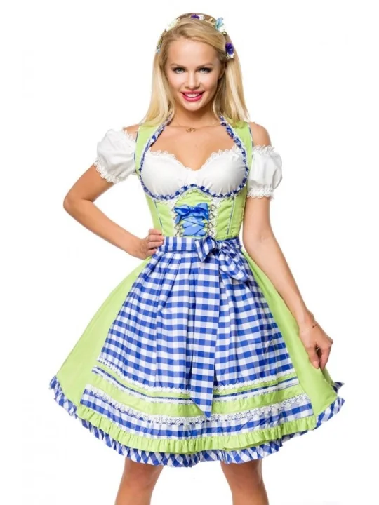 Unterbrustdirndl mit Karoschürze grün/blau/weiß von Dirndline