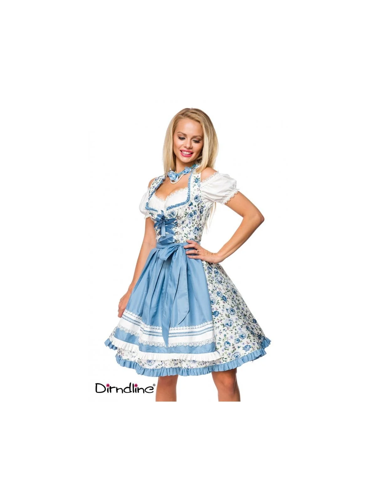 Romatisches Blümchen-Dirndl weiß/blau von Dirndline