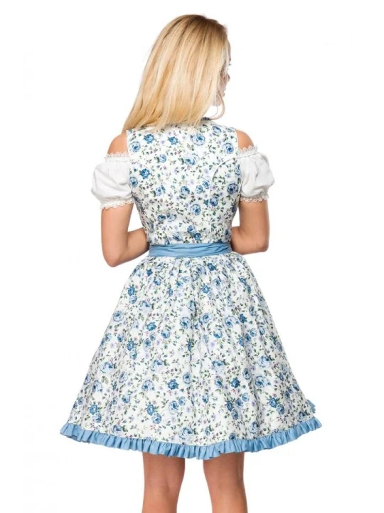 Romatisches Blümchen-Dirndl weiß/blau von Dirndline