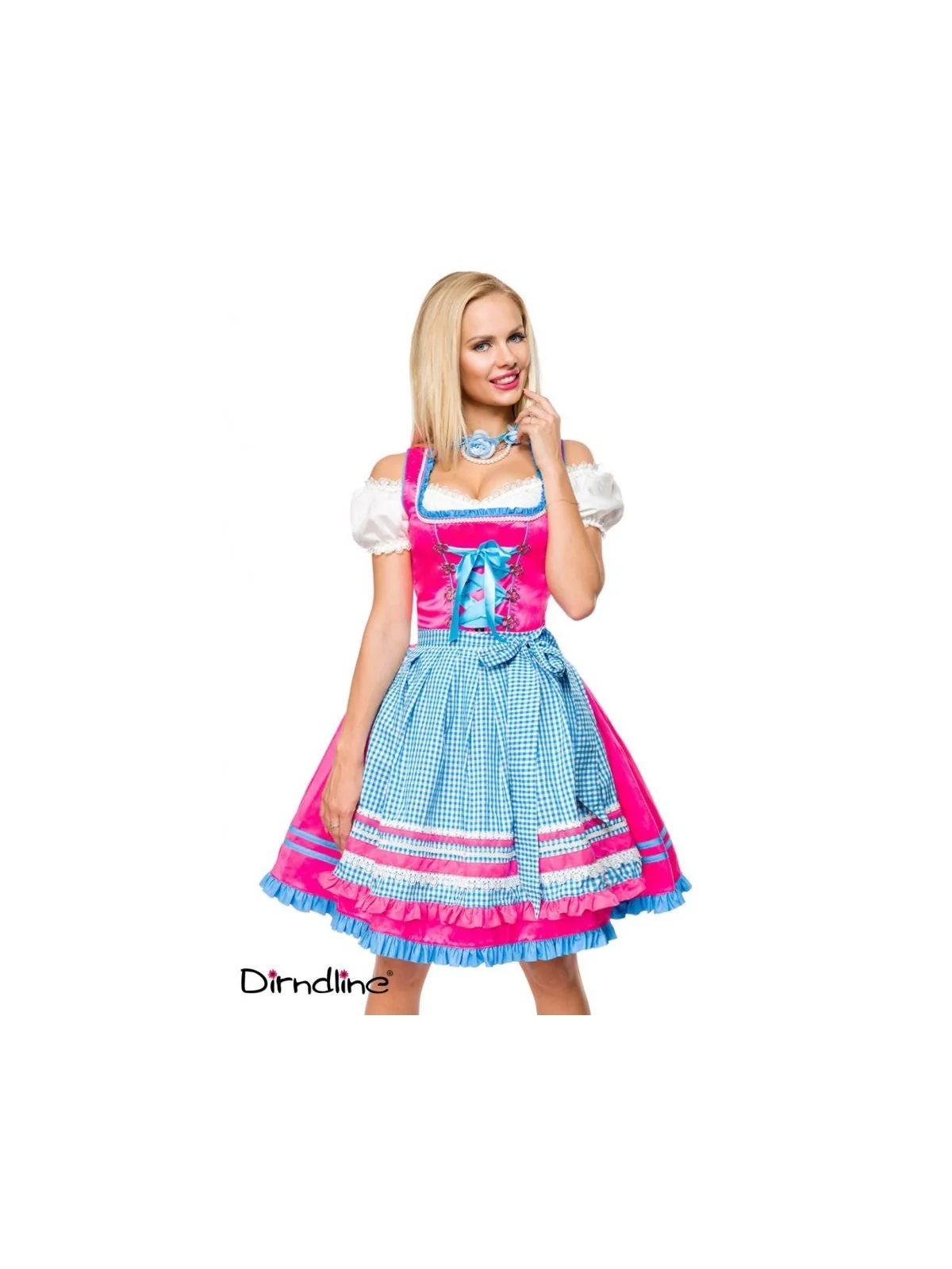 Dirndl mit Karoschürze blau/pink von Dirndline