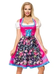 Dirndl mit Blumenschürze pink/gemustert von Dirndline