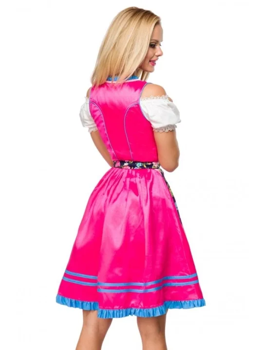 Dirndl mit Blumenschürze pink/gemustert von Dirndline