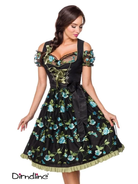 Dirndl inkl. Spitzenbluse schwarz/grün von Dirndline