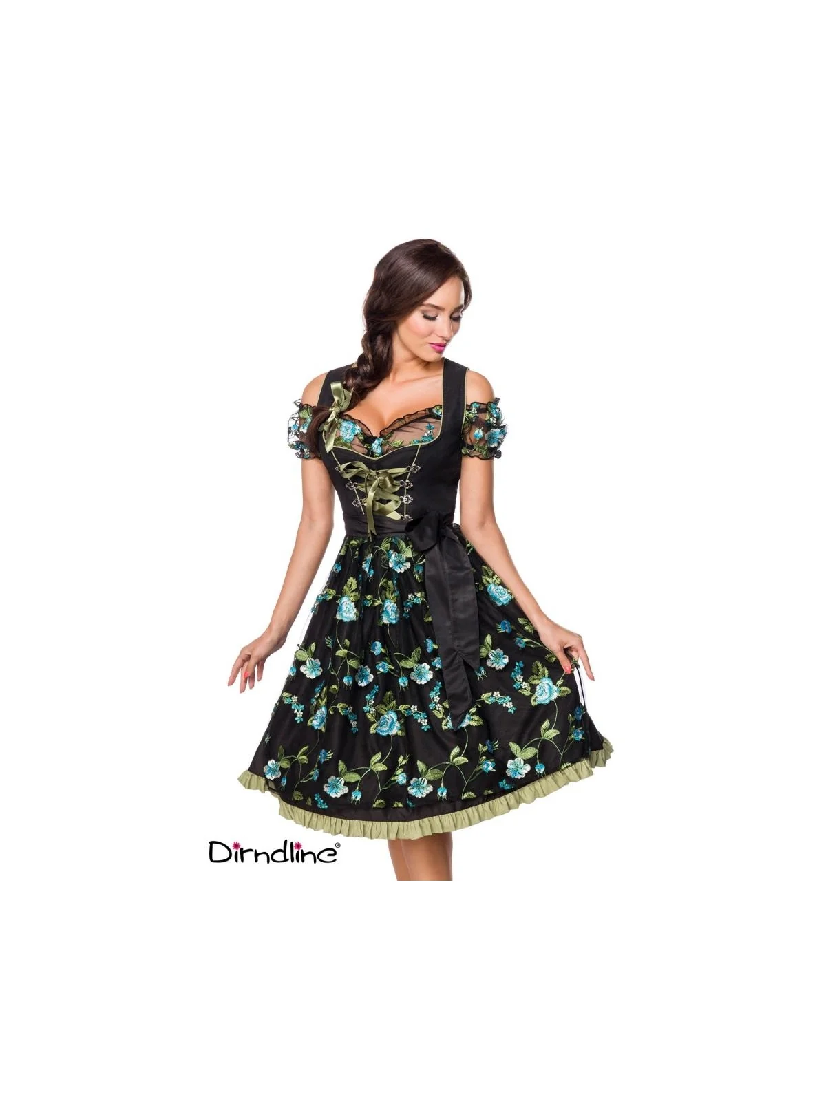 Dirndl inkl. Spitzenbluse schwarz/grün von Dirndline