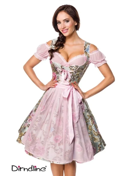 Premium Brokat-Dirndl inkl. Bluse rosa/gemustert von Dirndline