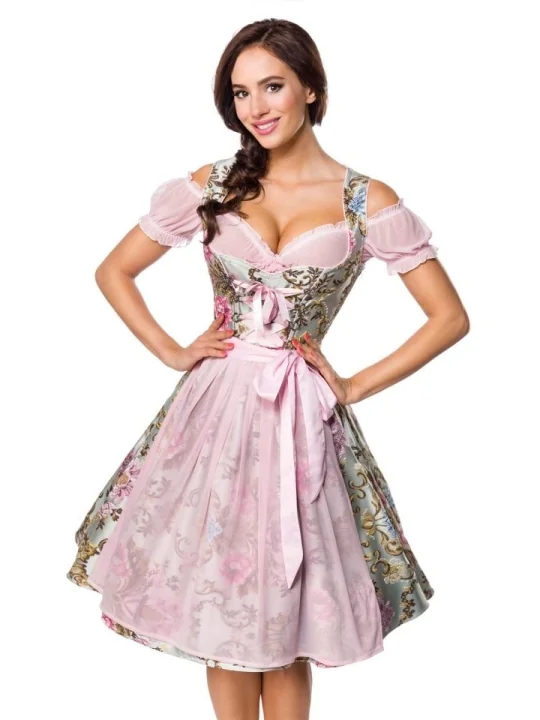 Premium Brokat-Dirndl inkl. Bluse rosa/gemustert von Dirndline