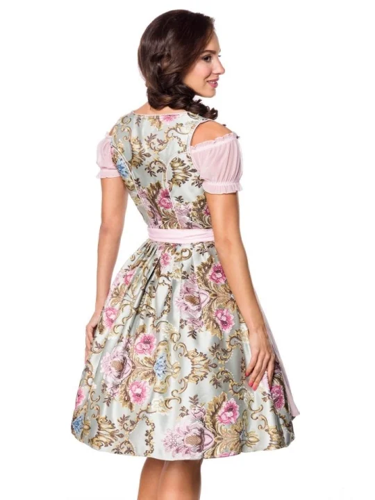 Premium Brokat-Dirndl inkl. Bluse rosa/gemustert von Dirndline