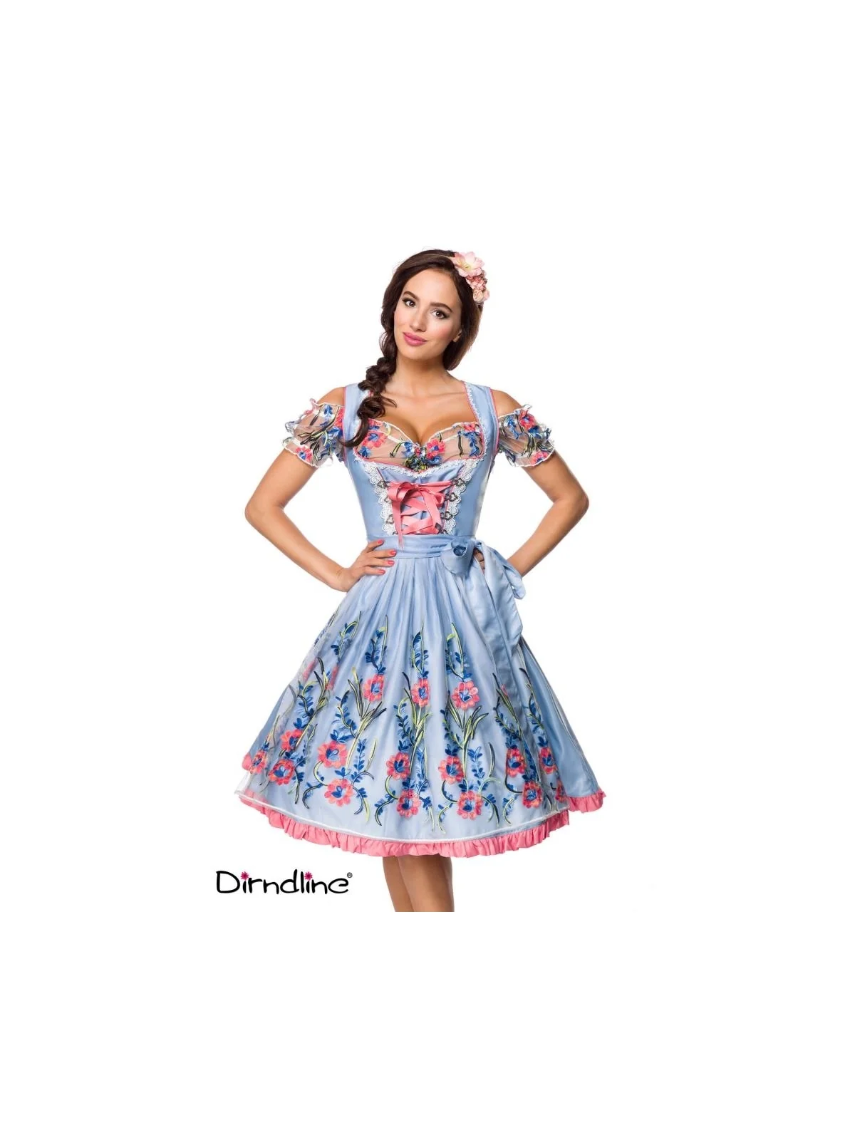 Romantisches Dirndl inkl. Spitzenbluse blau/rosa/weiß von Dirndline