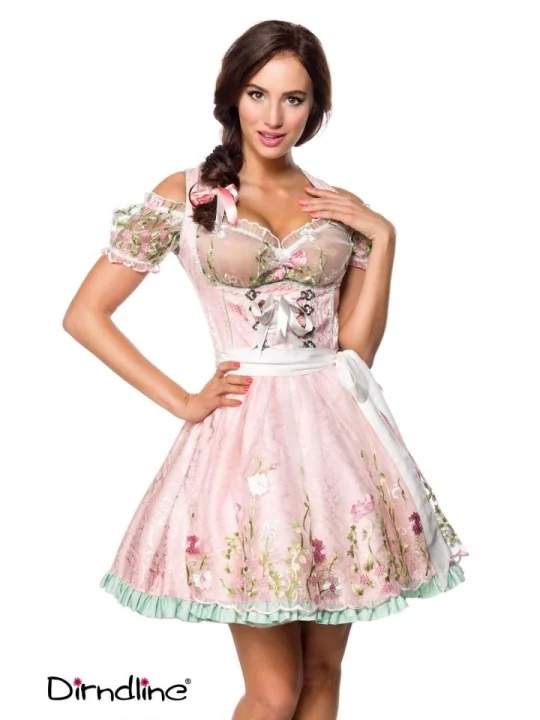 Mini-Brokat-Dirndl inkl Spitzenbluse rosa von Dirndline