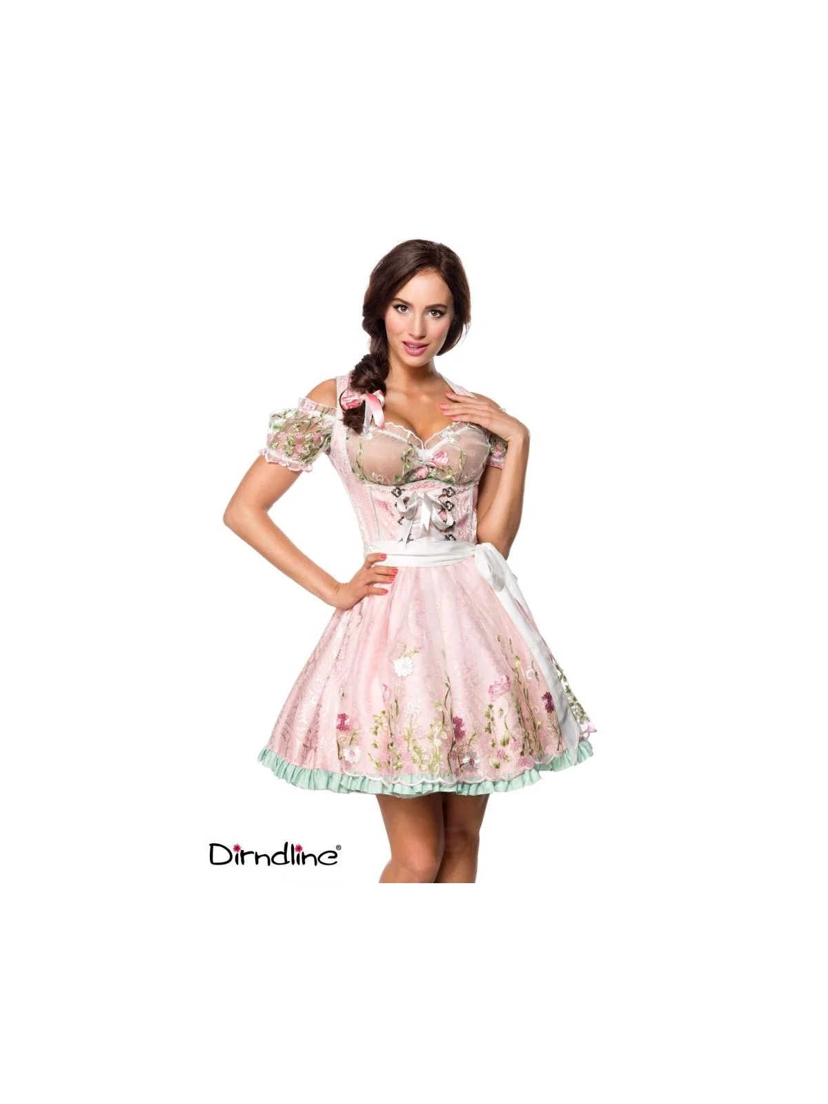 Mini-Brokat-Dirndl inkl Spitzenbluse rosa von Dirndline