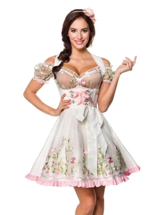 Mini-Brokat-Dirndl inkl Spitzenbluse weiß von Dirndline