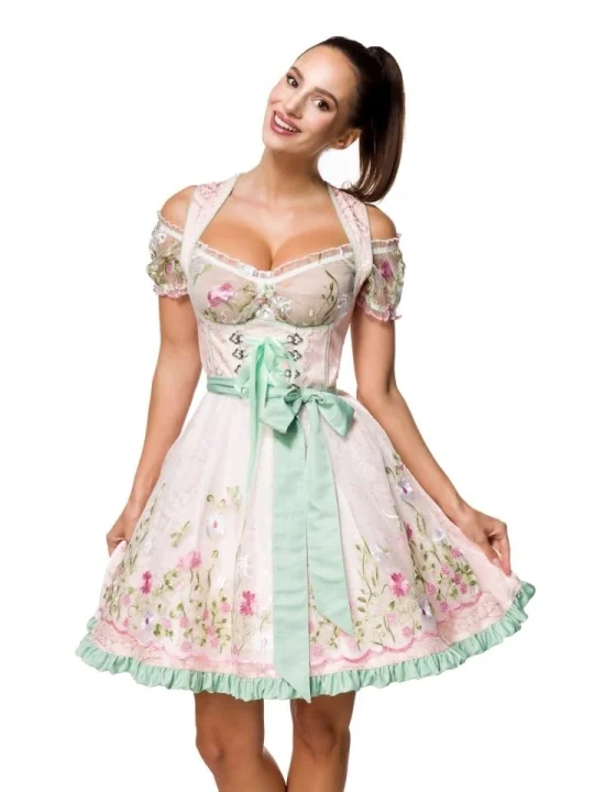 Mini-Brokat-Dirndl inkl Spitzenbluse türkis/rosa von Dirndline