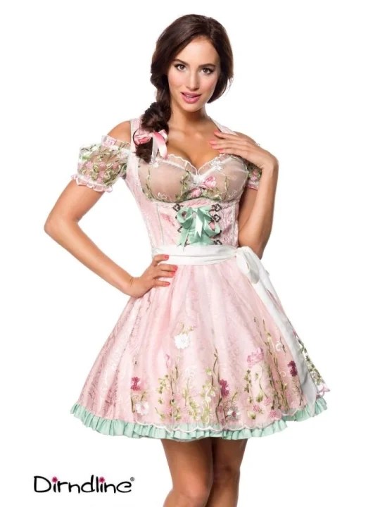 Mini-Brokat-Dirndl inkl Spitzenbluse pink/grün von Dirndline