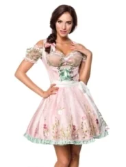 Mini-Brokat-Dirndl inkl Spitzenbluse pink/grün von Dirndline