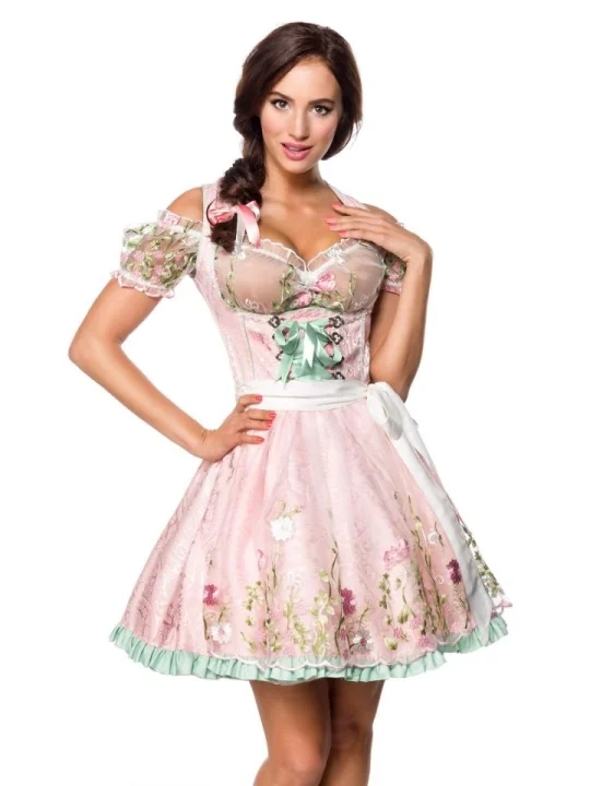 Mini-Brokat-Dirndl inkl Spitzenbluse pink/grün von Dirndline