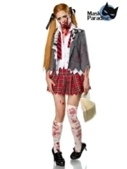 Zombiekostüm: Zombie Schoolgirl grau/rot/weiß von Mask Paradise