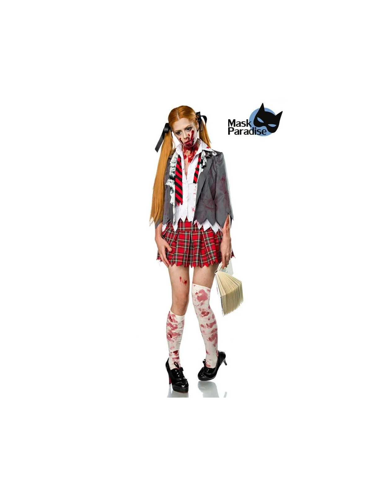 Zombiekostüm: Zombie Schoolgirl grau/rot/weiß von Mask Paradise