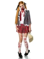 Zombiekostüm: Zombie Schoolgirl grau/rot/weiß von Mask Paradise