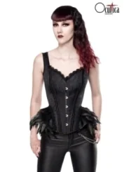 Ausgestelle Gothic-Corsage aus Brokat und Federn schwarz von Ocultica