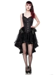 Ausgestelle Gothic-Corsage aus Brokat und Federn schwarz von Ocultica