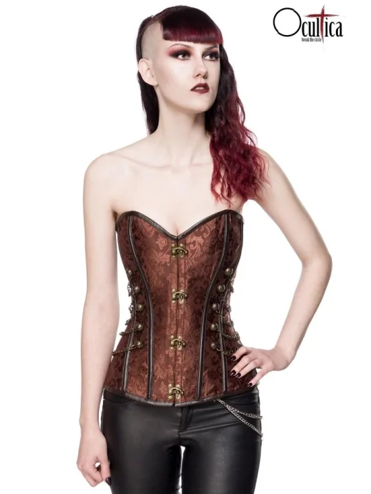 Punk/Gothic-Corsage aus Brokat braun von Ocultica