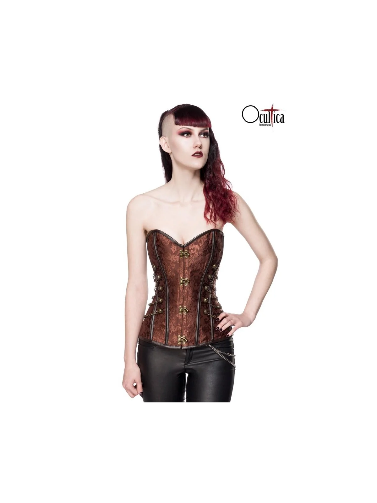 Punk/Gothic-Corsage aus Brokat braun von Ocultica