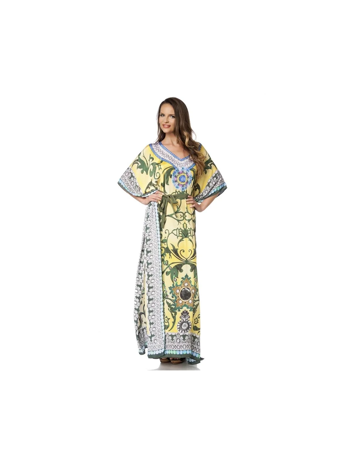 Premium-Kaftan mit Strass gelb/grün/blau