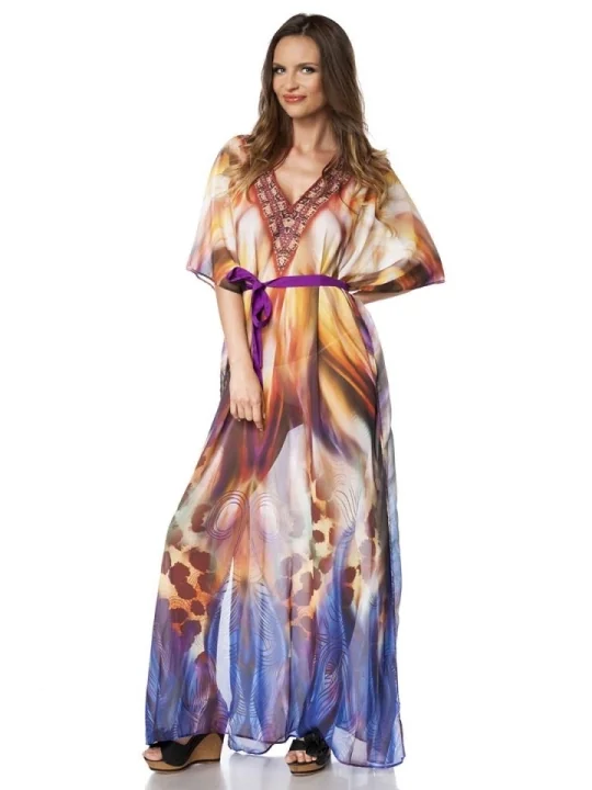 Premium-Kaftan mit Strass orange/lila/blau