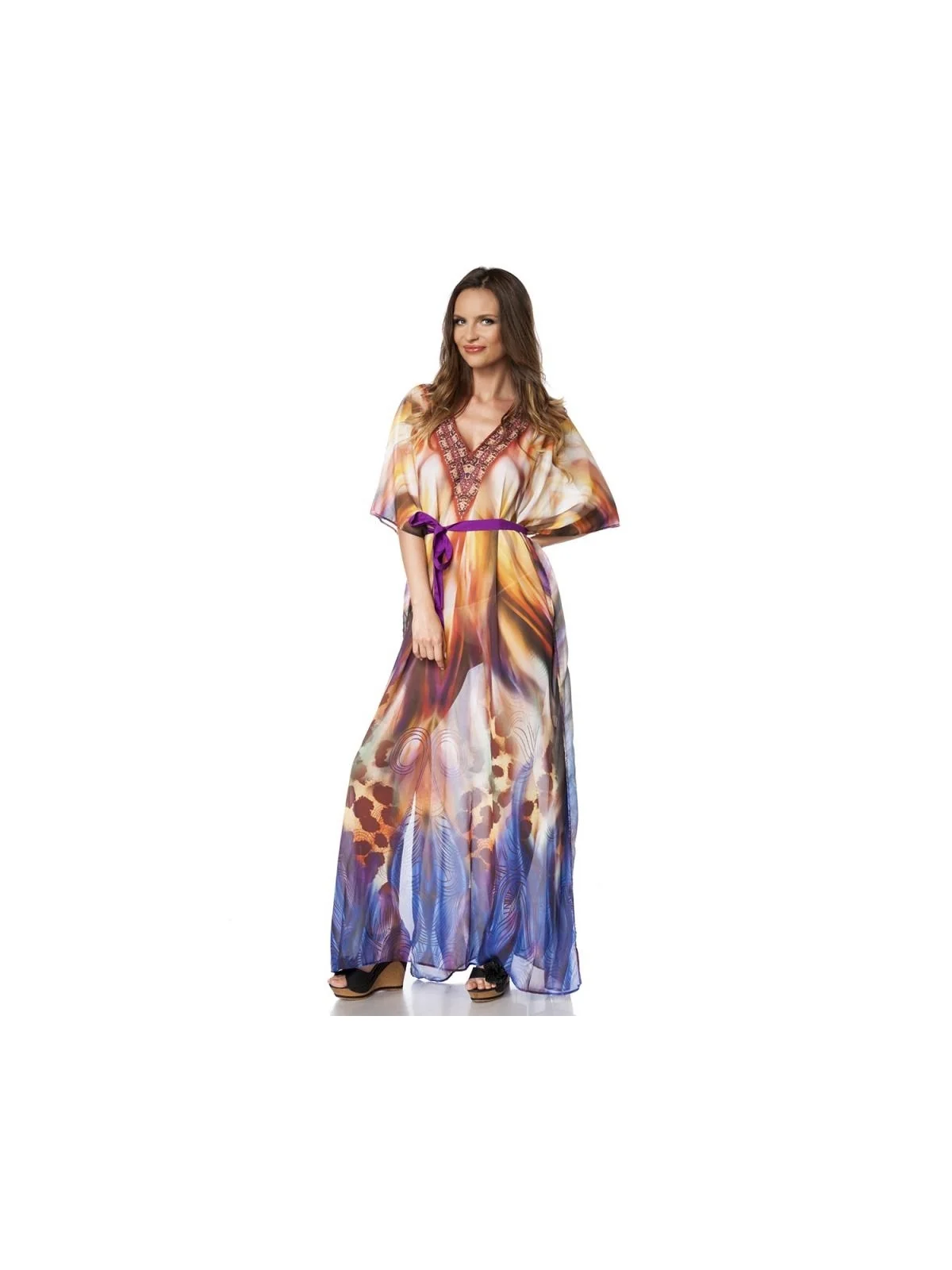 Premium-Kaftan mit Strass orange/lila/blau