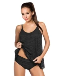 Tankini mit Spitzen-Top schwarz