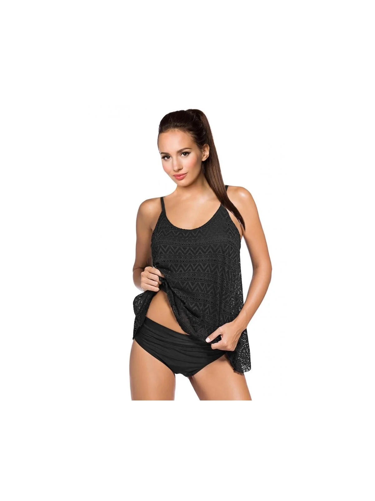 Tankini mit Spitzen-Top schwarz