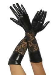 Wetlook-Handschuhe mit Spitze schwarz