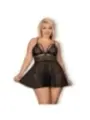 ♥ 838-Bab-1 Babydoll & Tanga Schwarz Size Plus von Obsessive Size Plus ♥