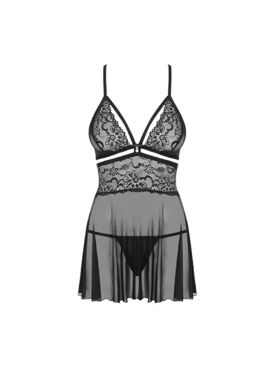 ♥ 838-Bab-1 Babydoll & Tanga Schwarz Size Plus von Obsessive Size Plus ♥