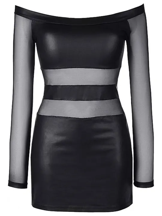 ♥ Wetlook - Tüll Kleid V-9309 Schwarz von Axami ♥