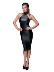 ♥ Schwarzes Powerwetlook Bleistiftkleid F160 von Noir Handmade Muse Collection ♥