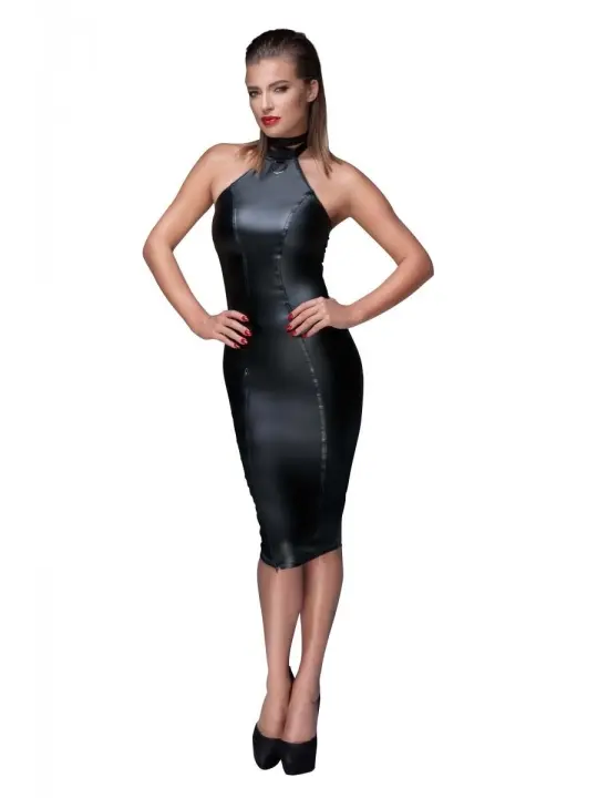 ♥ Schwarzes Powerwetlook Bleistiftkleid F160 von Noir Handmade Muse Collection ♥