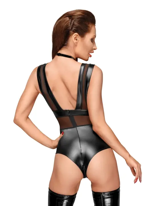 ♥ Powerwetlook Body mit Tülleinsätzen und Choker Aus Zartem Samt F183 ♥