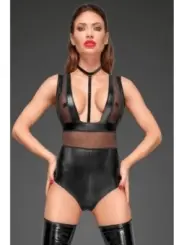 ♥ Powerwetlook Body mit Tülleinsätzen und Choker Aus Zartem Samt F183 ♥