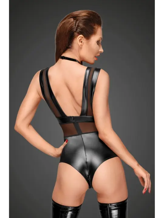 ♥ Powerwetlook Body mit Tülleinsätzen und Choker Aus Zartem Samt F183 ♥