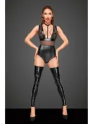 ♥ Powerwetlook Body mit Tülleinsätzen und Choker Aus Zartem Samt F183 ♥