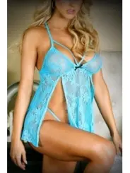 ♥ Kiss & Tell 2-Teiliges Babydoll-Set - Newport-Blau von Vixen ♥