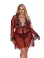 ♥ Dunkelroter Morgenrock mit Spitze Aa052931 von Anais Apparel Plus Size ♥