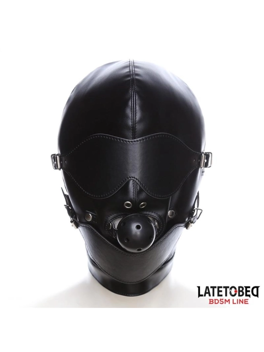 Sklavenhaube mit Augenmaske, atmungsaktiver Knebelball und Mund, verstellbar von Latetobed Bdsm Line