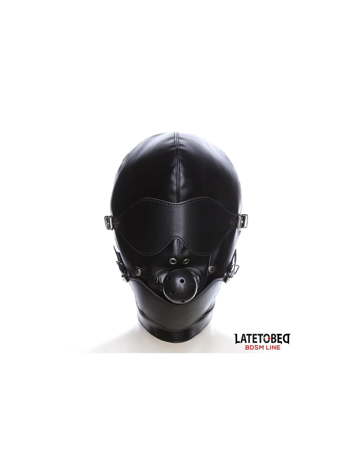 Sklavenhaube mit Augenmaske, atmungsaktiver Knebelball und Mund, verstellbar von Latetobed Bdsm Line